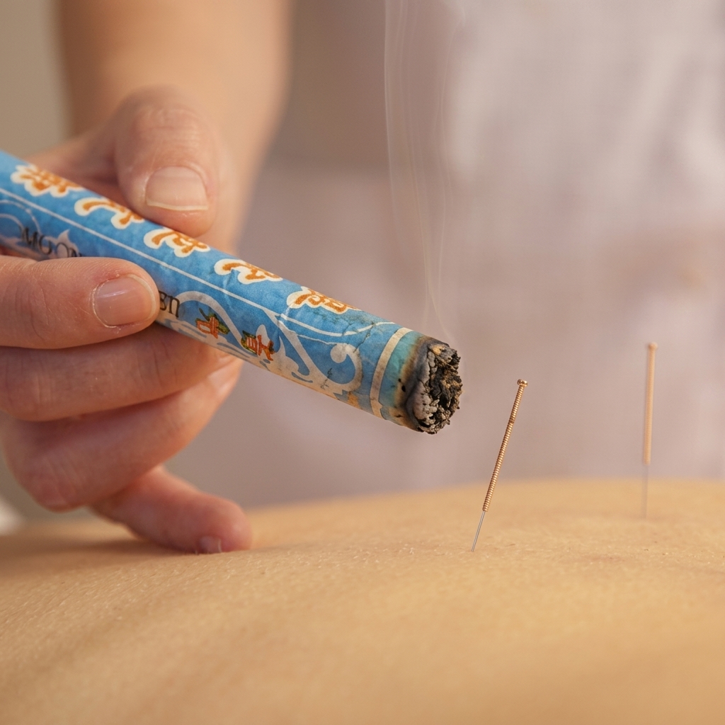 Moxibustion therapy in progress